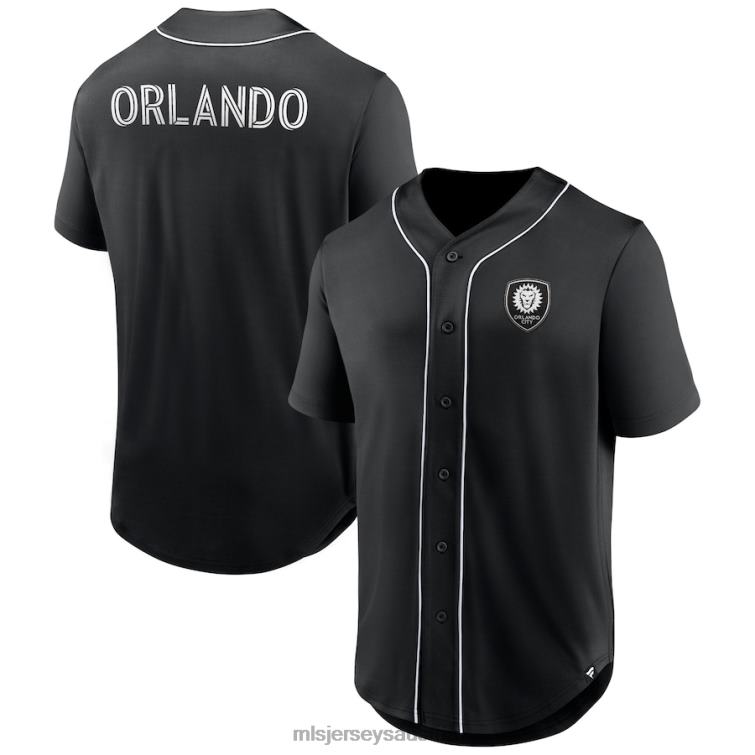 Männer Schwarzes, modisches Baseball-Knöpfe-Trikot der dritten Periode mit der Marke „Orlando City SC Fanatics“. Jersey MLS Jerseys TT4B156