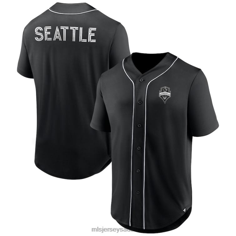 Männer Schwarzes, modisches Baseball-Trikot mit Knopfleiste und Logo der Seattle Sounders FC Fanatics aus der dritten Periode Jersey MLS Jerseys TT4B190